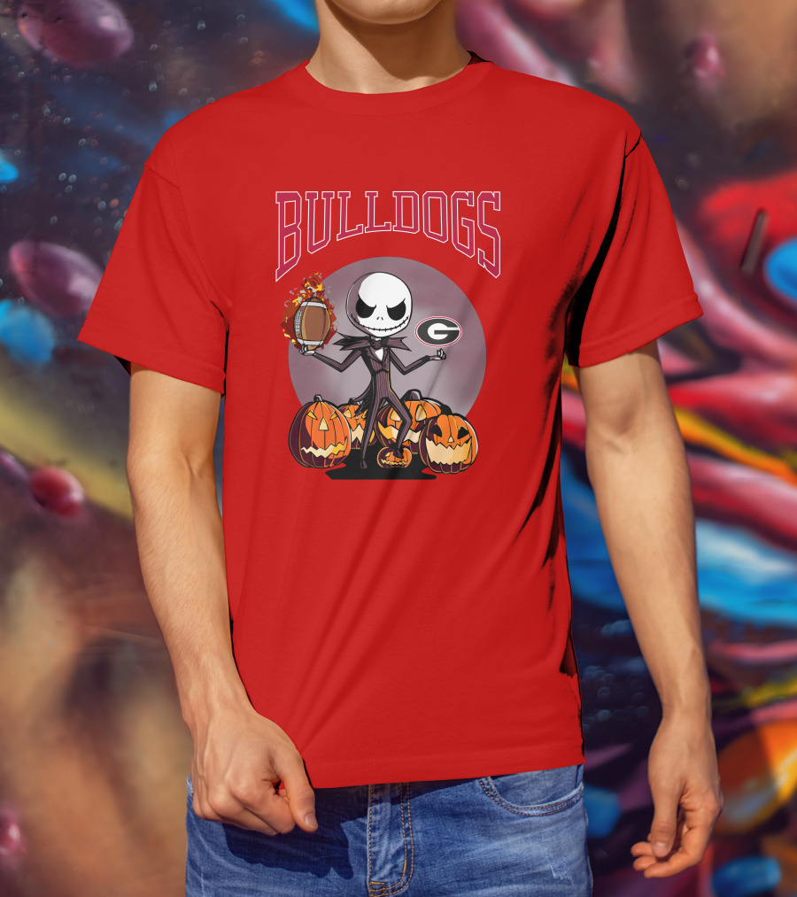 Georgia Bulldogs Jack Skellington Pumpkin Football Halloween T-Shirt