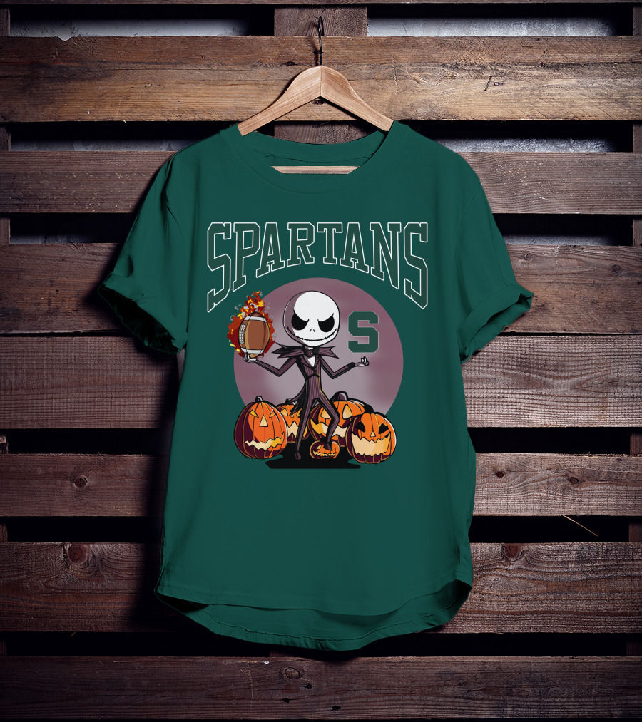 Michigan State Spartans Jack Skellington Football Halloween Pumpkins T-Shirt