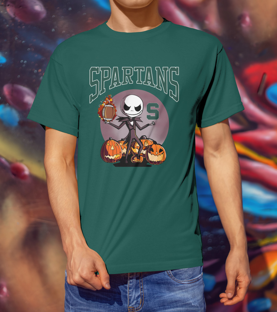 Michigan State Spartans Jack Skellington Football Halloween Pumpkins T-Shirt