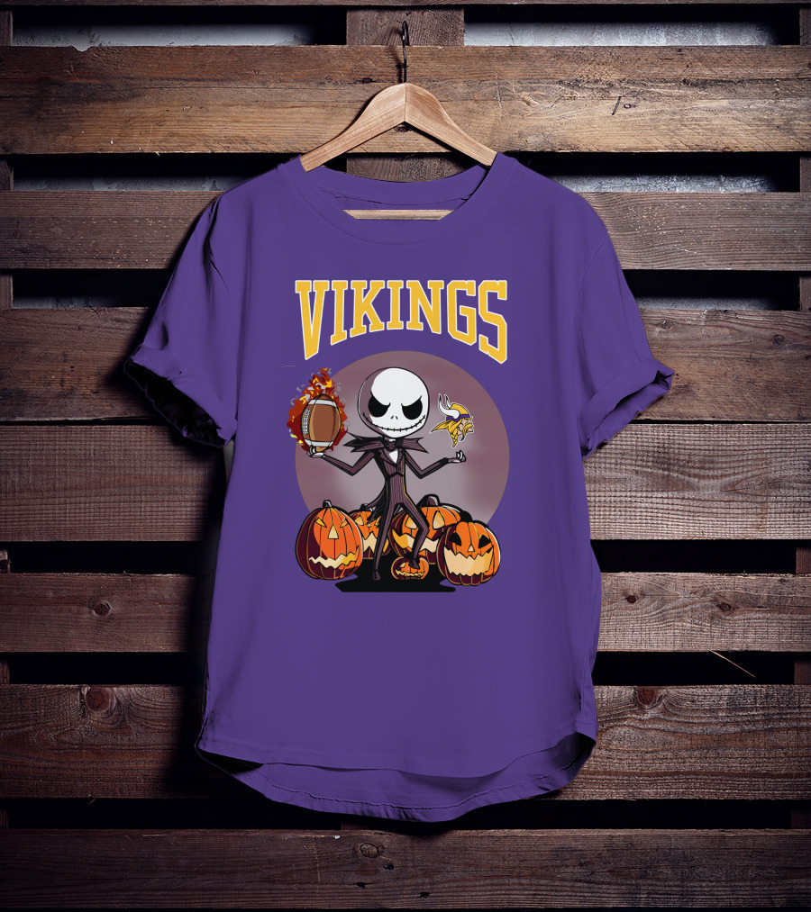 Vikings Jack Skellington Halloween Football Pumpkins T-Shirt