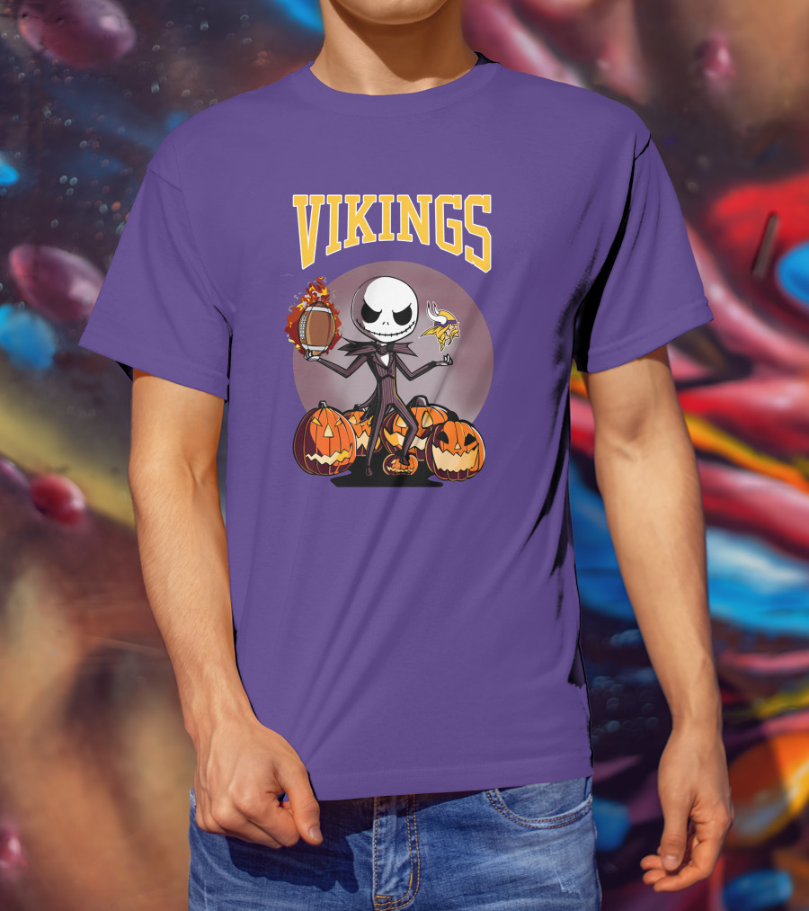 Vikings Jack Skellington Halloween Football Pumpkins T-Shirt
