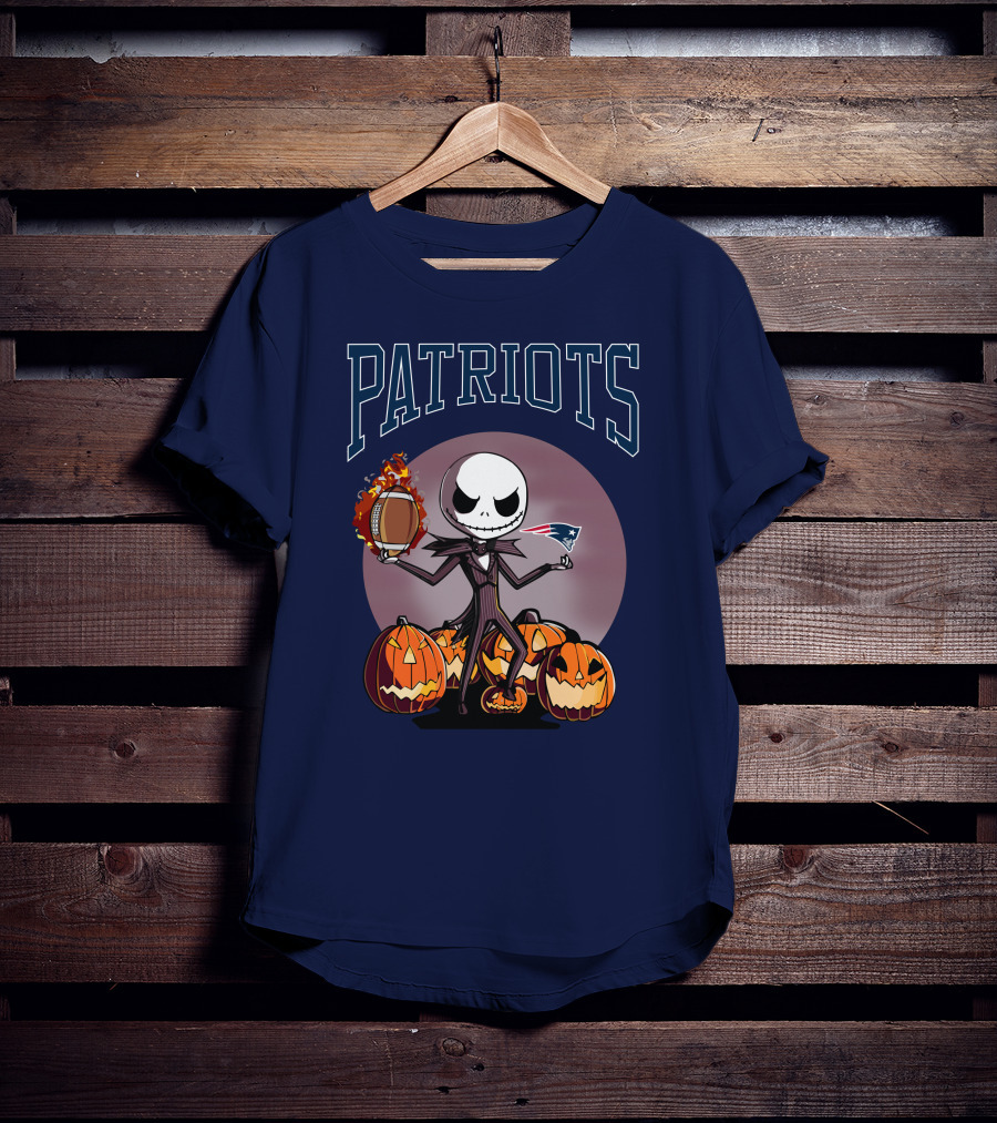 Patriots Jack Skellington Halloween New England Football Pumpkins T-Shirt