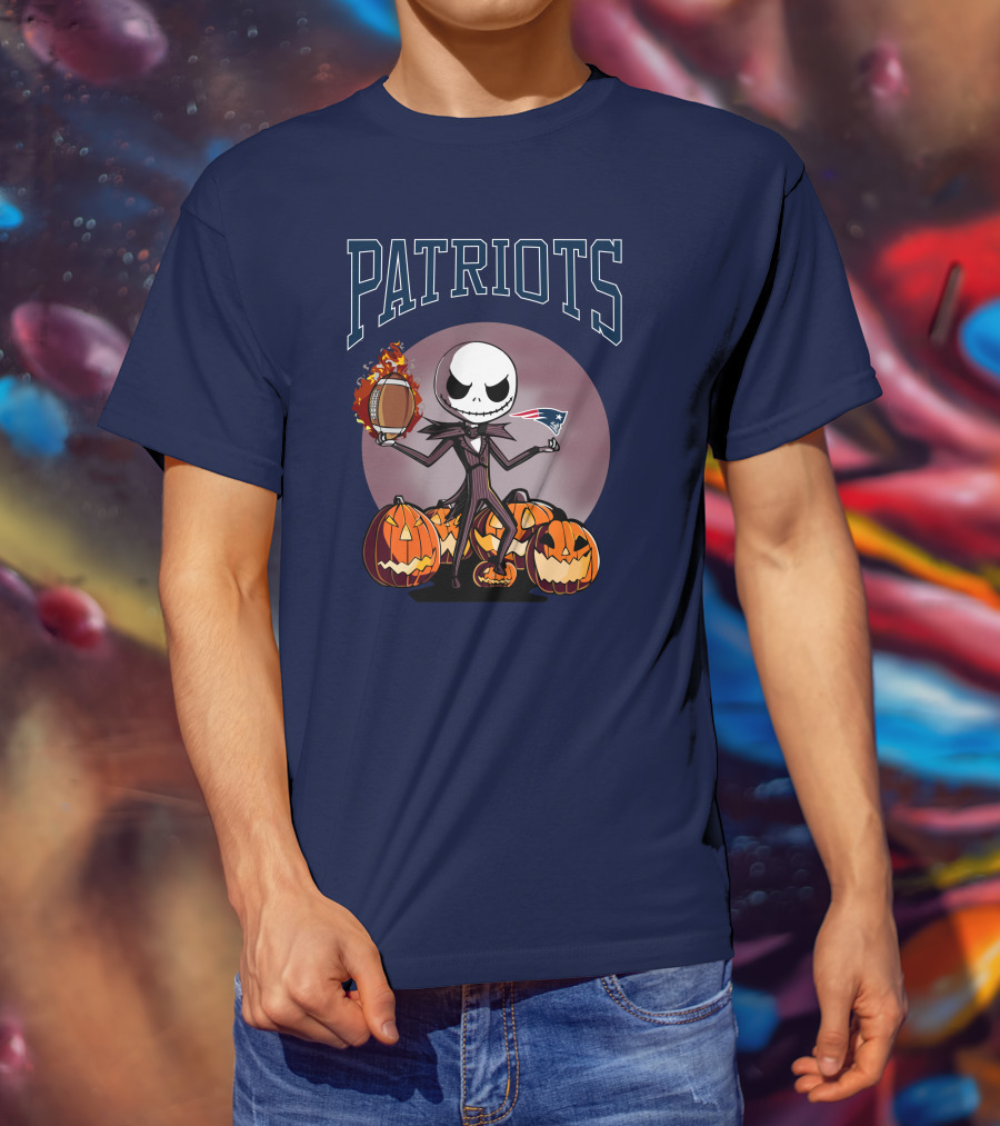 Patriots Jack Skellington Halloween New England Football Pumpkins T-Shirt