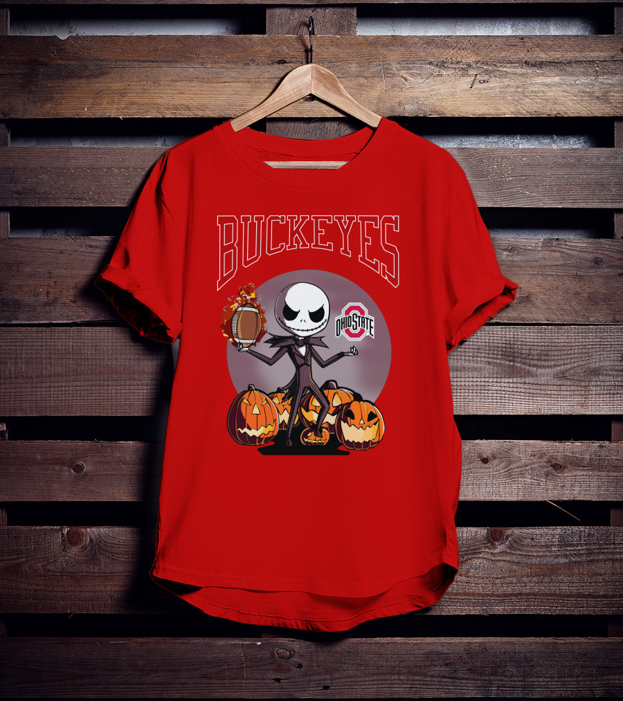 Ohio State Buckeyes Jack Skellington Halloween Football Pumpkins T-Shirt