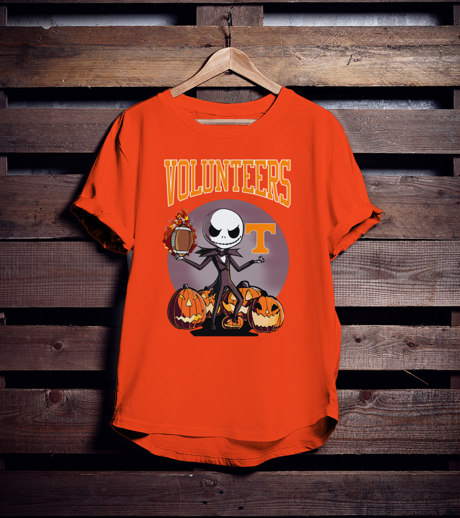 Tennessee Volunteers Jack Skellington Halloween Football Pumpkins T-Shirt