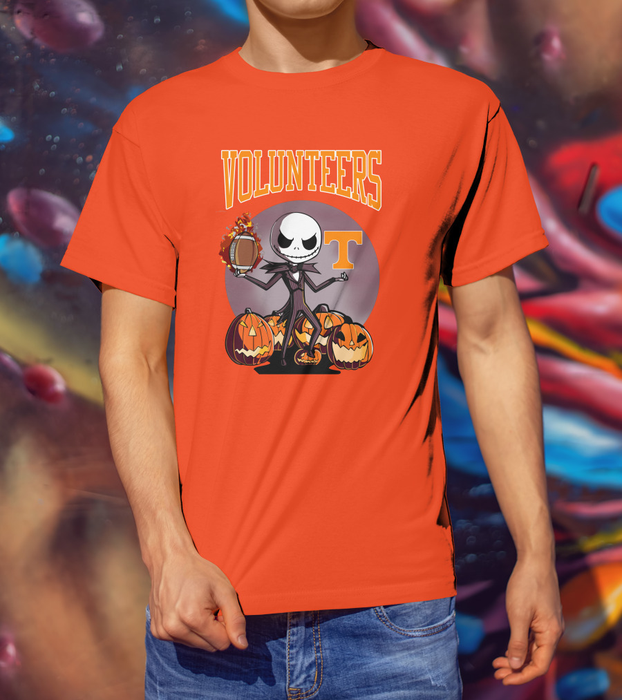 Tennessee Volunteers Jack Skellington Halloween Football Pumpkins T-Shirt