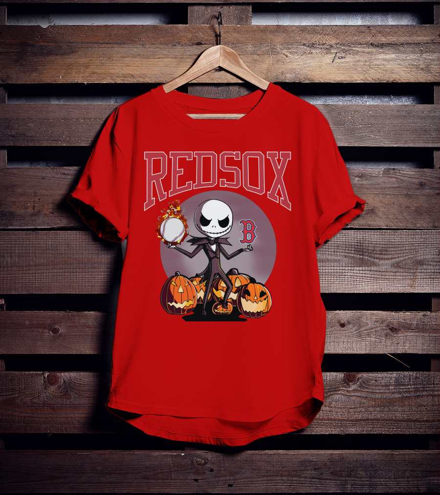 Red Sox Jack Skellington Halloween Pumpkins Baseball T-Shirt