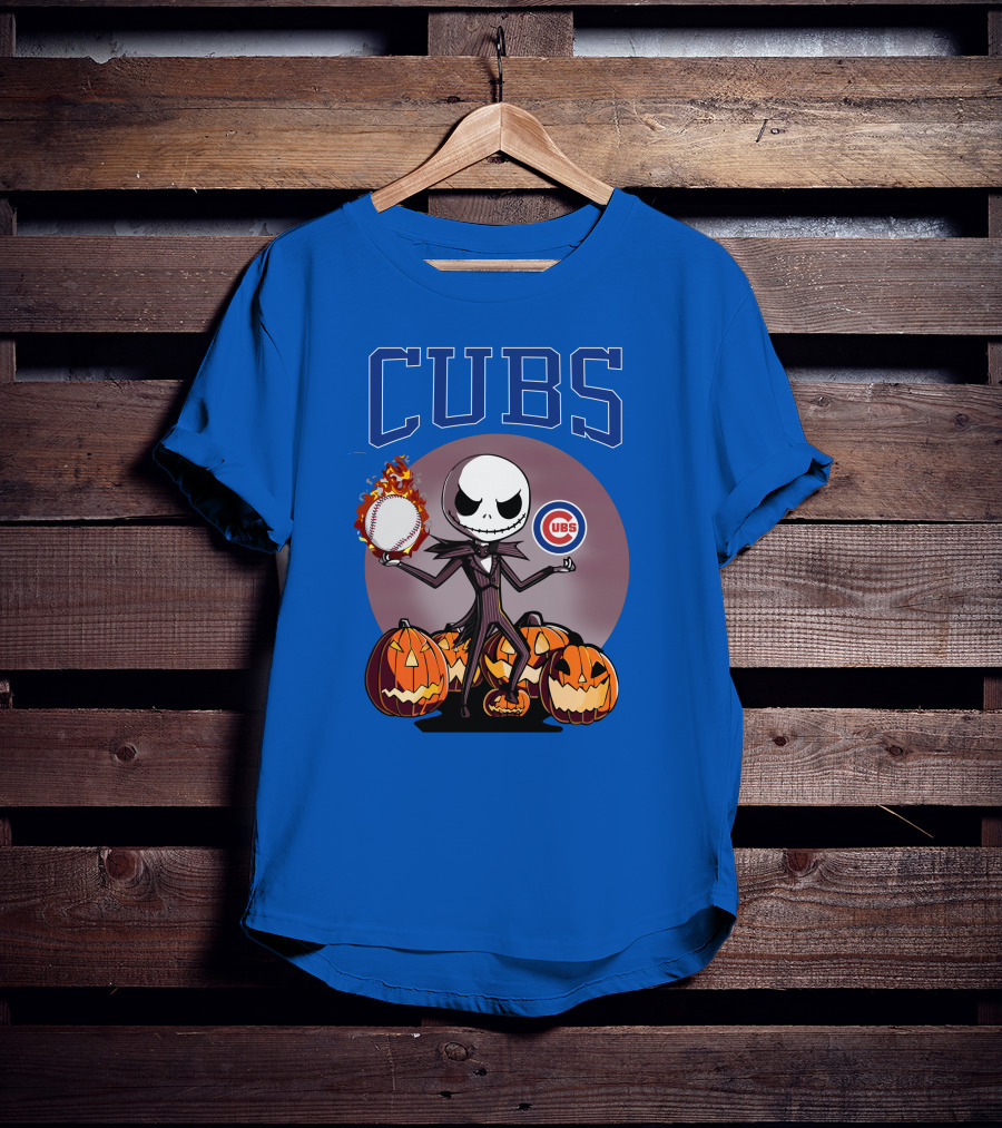Cubs Jack Skellington Halloween Baseball Pumpkin T-Shirt