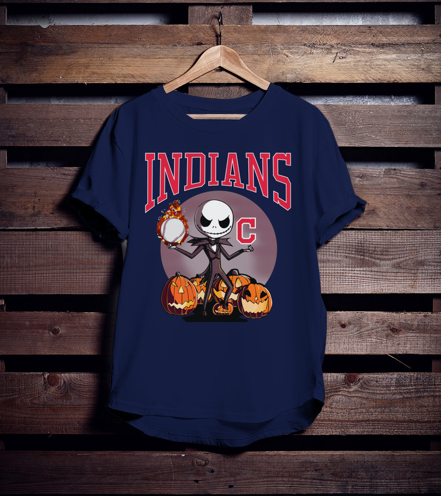 Indians Jack Skellington Halloween Baseball Pumpkins T-Shirt