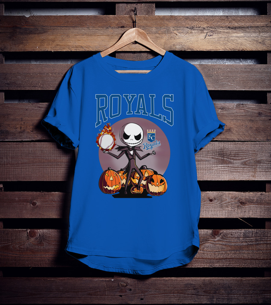 Royals Kansas City Halloween Jack Skellington Baseball Jack-o'-Lanterns T-Shirt