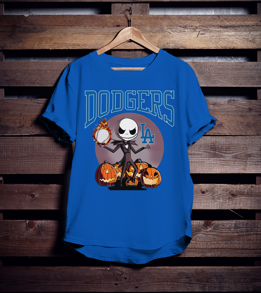 Dodgers LA Jack Skellington Baseball Halloween Pumpkins T-Shirt