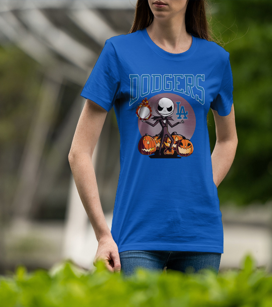 Dodgers LA Jack Skellington Baseball Halloween Pumpkins T-Shirt