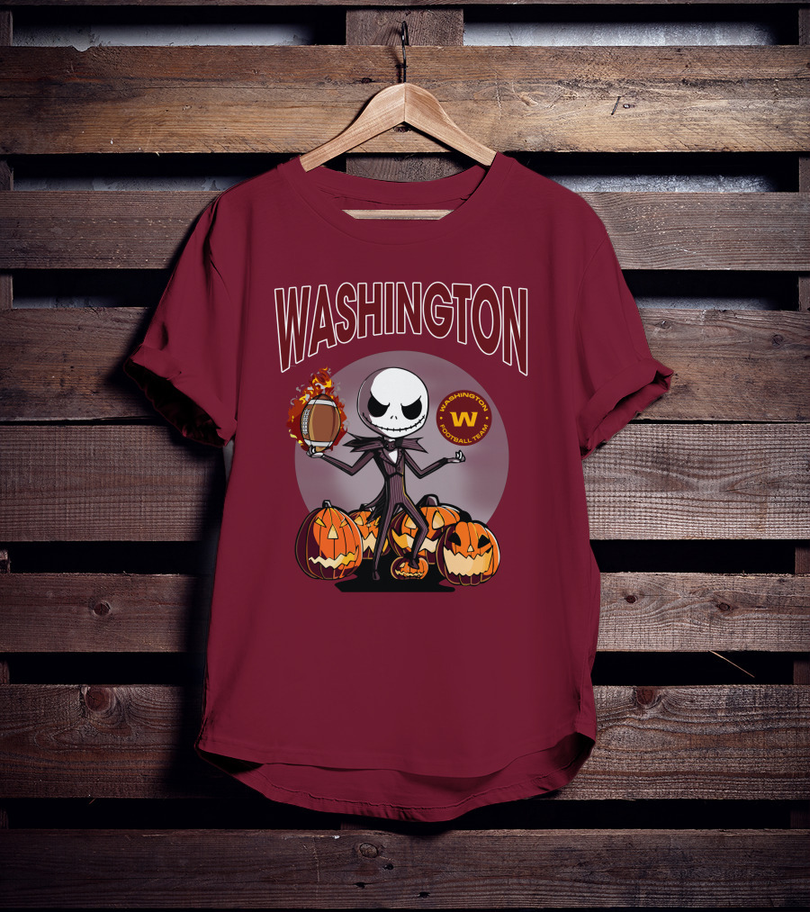Washington Football Team Jack Skellington Halloween Pumpkins Football T-Shirt