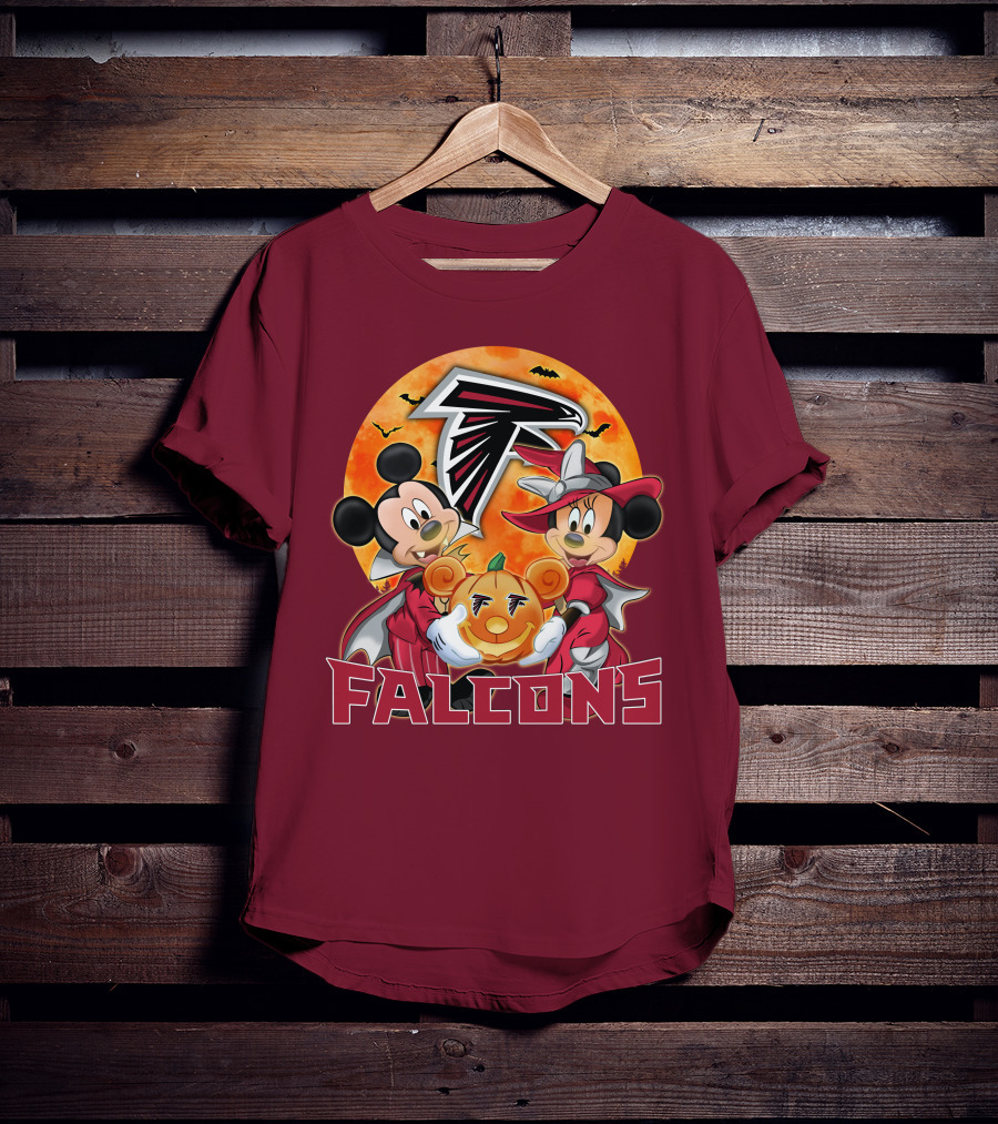 Atlanta Falcons Mickey Mouse Minnie Mouse Halloween Pumpkin T-Shirt
