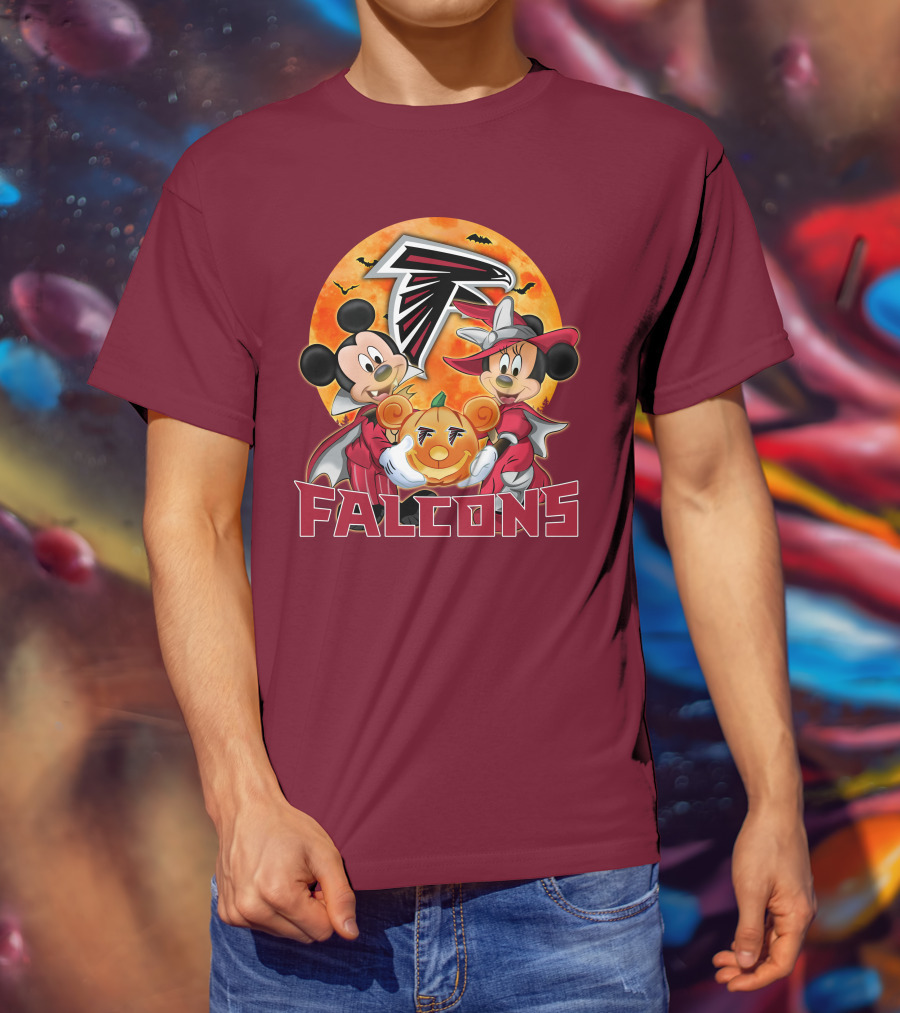 Atlanta Falcons Mickey Mouse Minnie Mouse Halloween Pumpkin T-Shirt