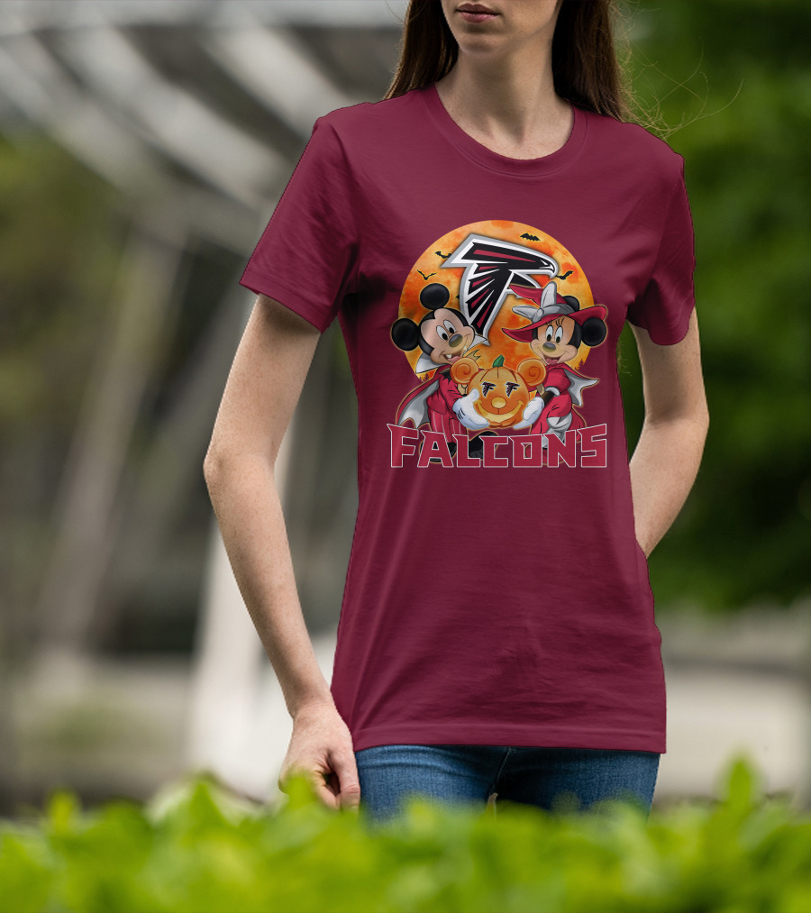 Atlanta Falcons Mickey Mouse Minnie Mouse Halloween Pumpkin T-Shirt