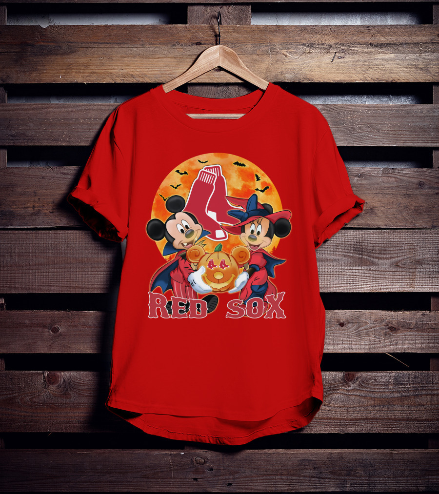 Boston Red Sox Mickey And Minnie Mouse Halloween Pumpkin T-Shirt