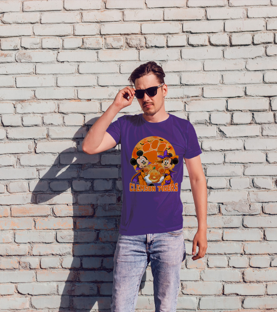 Clemson Tigers Mickey Mouse Minnie Mouse Halloween Pumpkin T-Shirt