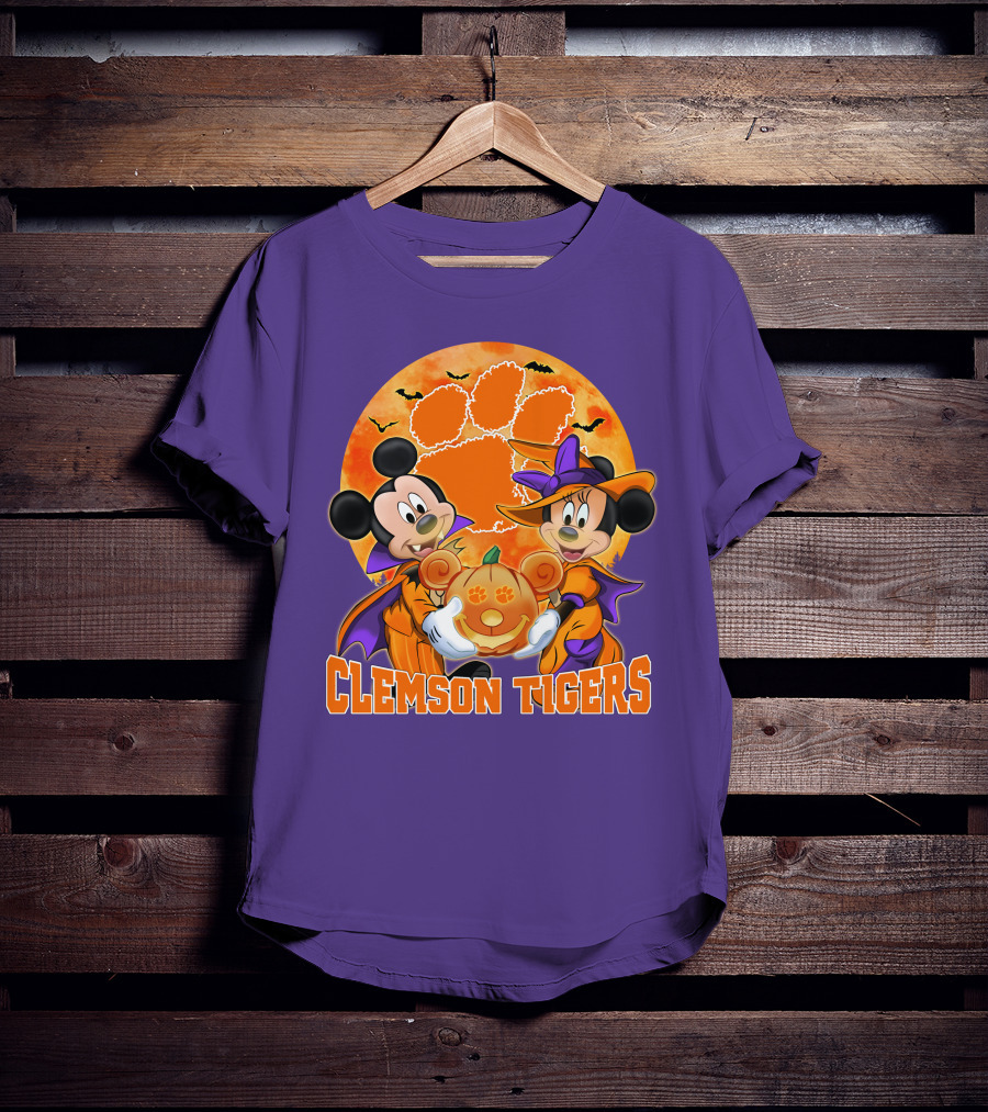 Clemson Tigers Mickey Mouse Minnie Mouse Halloween Pumpkin T-Shirt
