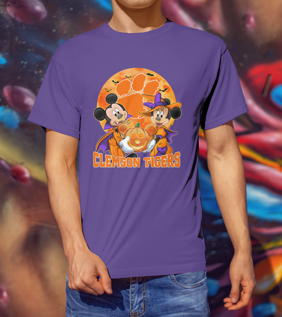 Clemson Tigers Mickey Mouse Minnie Mouse Halloween Pumpkin T-Shirt