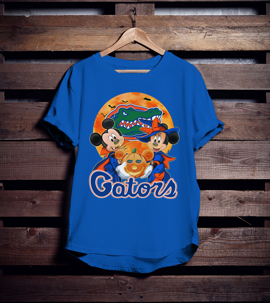 Florida Gators Mickey Mouse And Minnie Mouse Halloween Pumpkin T-Shirt