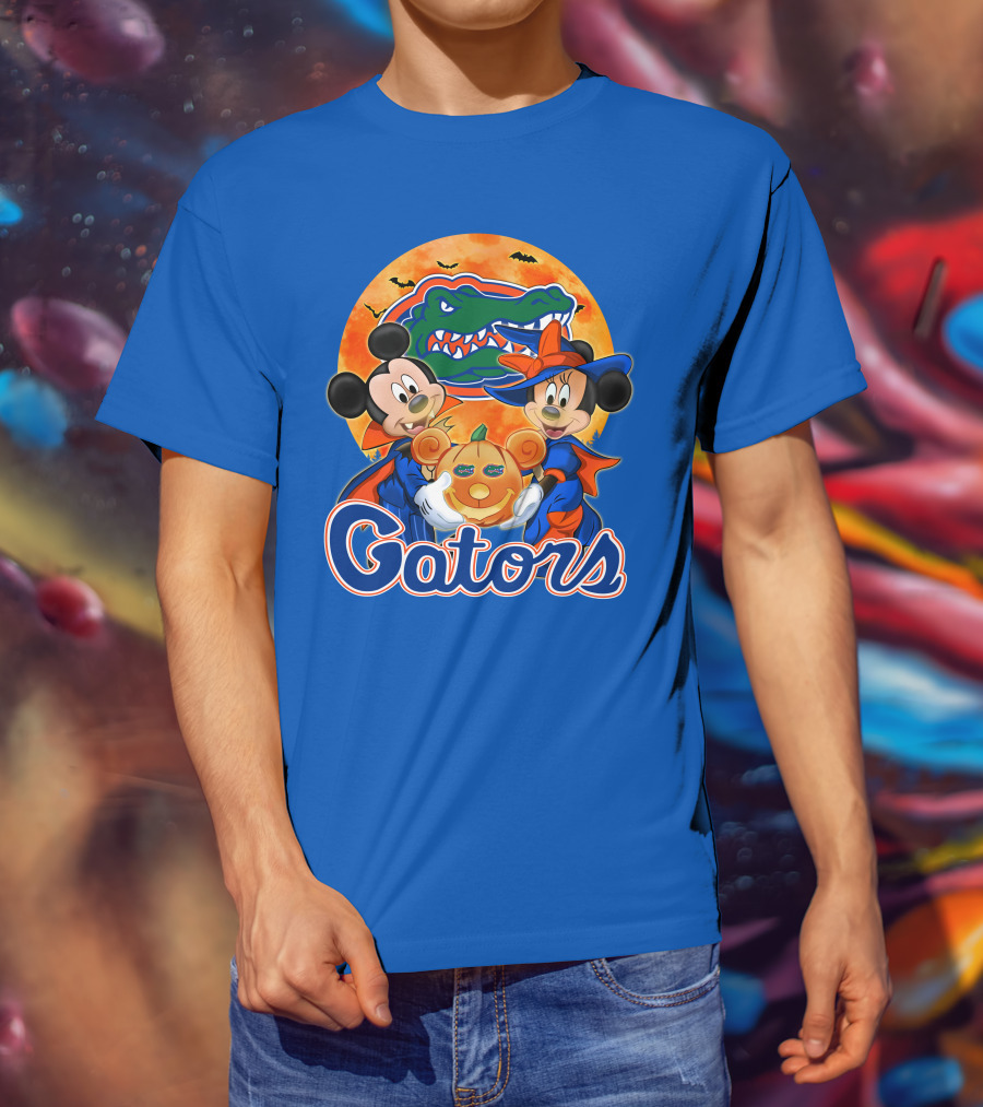 Florida Gators Mickey Mouse And Minnie Mouse Halloween Pumpkin T-Shirt
