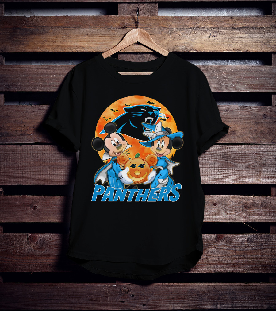 Carolina Panthers Mickey Mouse Minnie Mouse Halloween Pumpkin T-Shirt