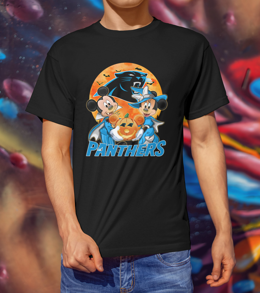 Carolina Panthers Mickey Mouse Minnie Mouse Halloween Pumpkin T-Shirt