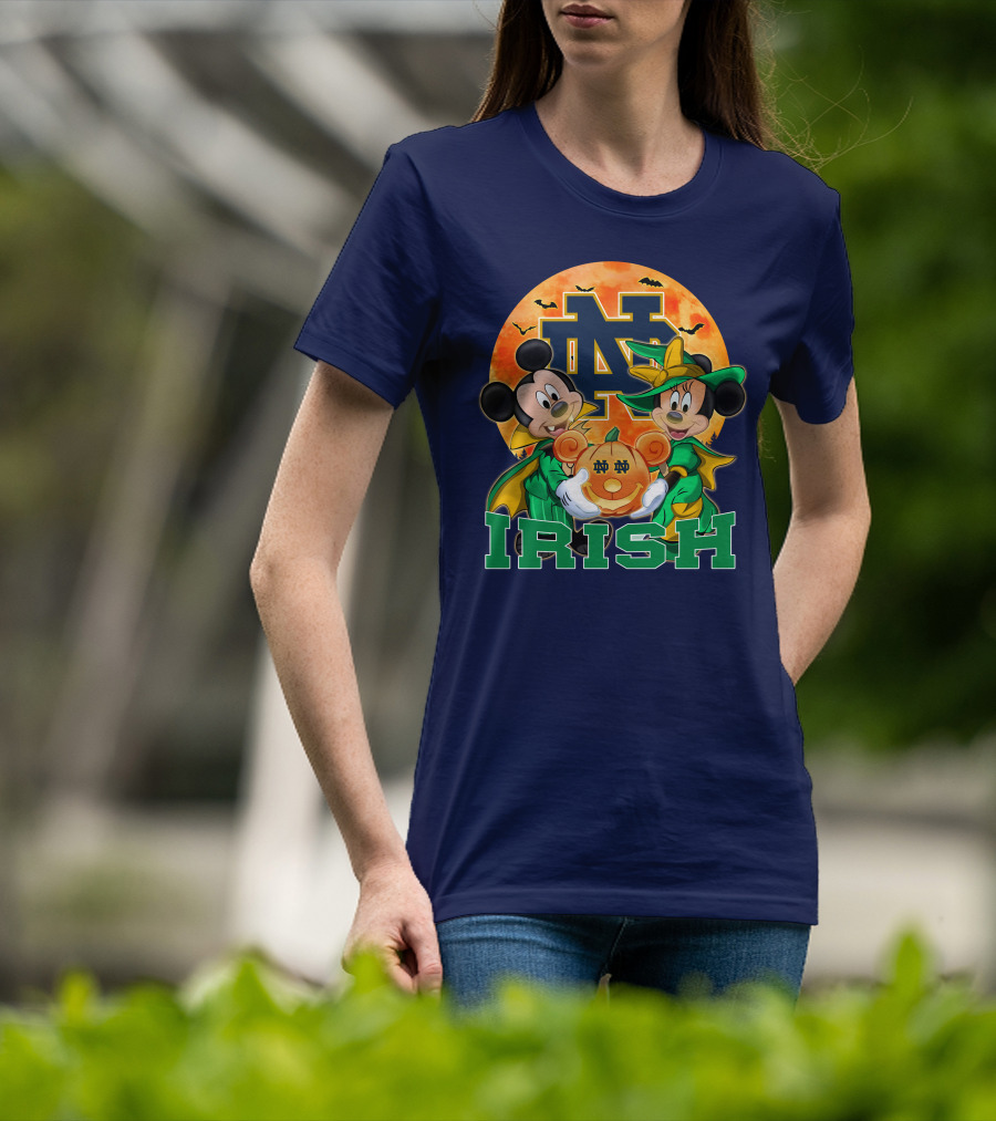 Notre Dame Fighting Irish Mickey Mouse Minnie Mouse Halloween Irish Pumpkin T-Shirt