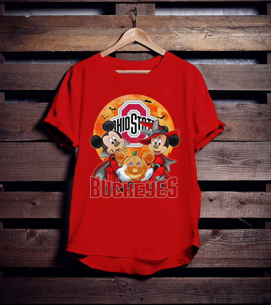 Ohio State Buckeyes Mickey Mouse Minnie Mouse Halloween Pumpkin T-Shirt