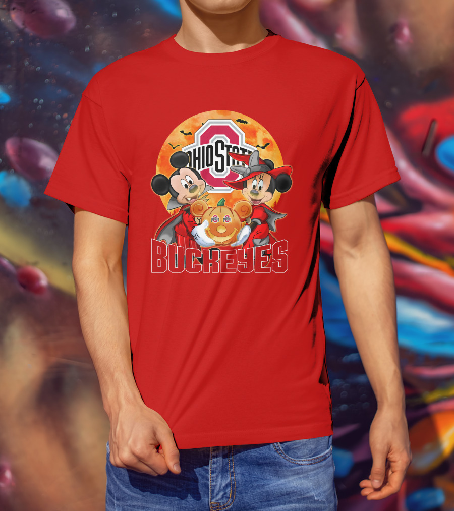Ohio State Buckeyes Mickey Mouse Minnie Mouse Halloween Pumpkin T-Shirt