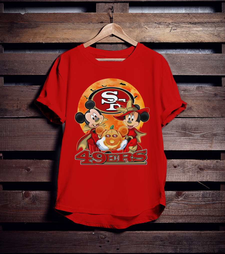San Francisco 49ers Mickey Mouse Minnie Mouse Halloween Pumpkin T-Shirt