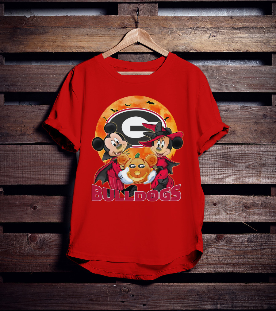 Georgia Bulldogs Mickey And Minnie Mouse Halloween Pumpkin T-Shirt