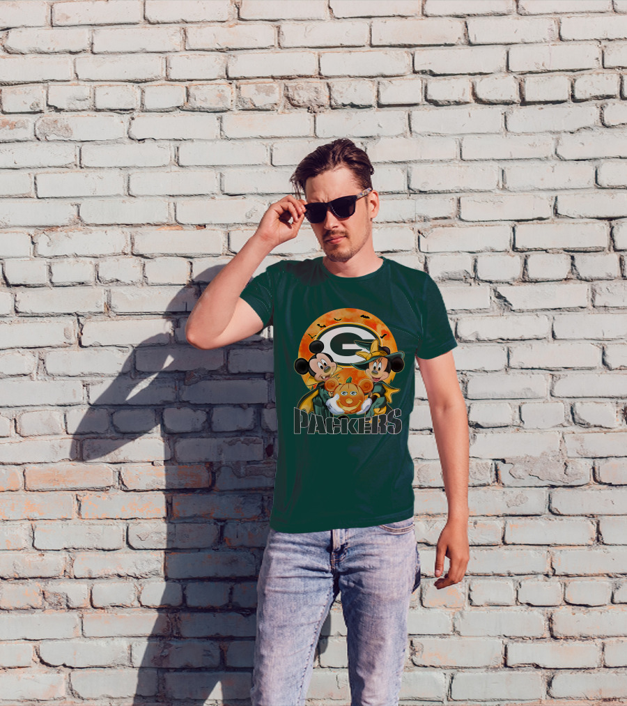 Green Bay Packers Mickey And Minnie Halloween Pumpkin T-Shirt