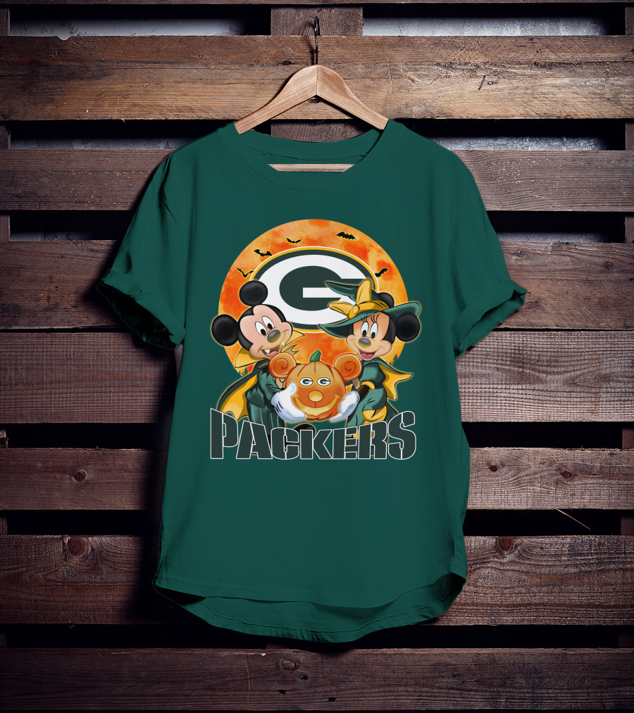 Green Bay Packers Mickey And Minnie Halloween Pumpkin T-Shirt