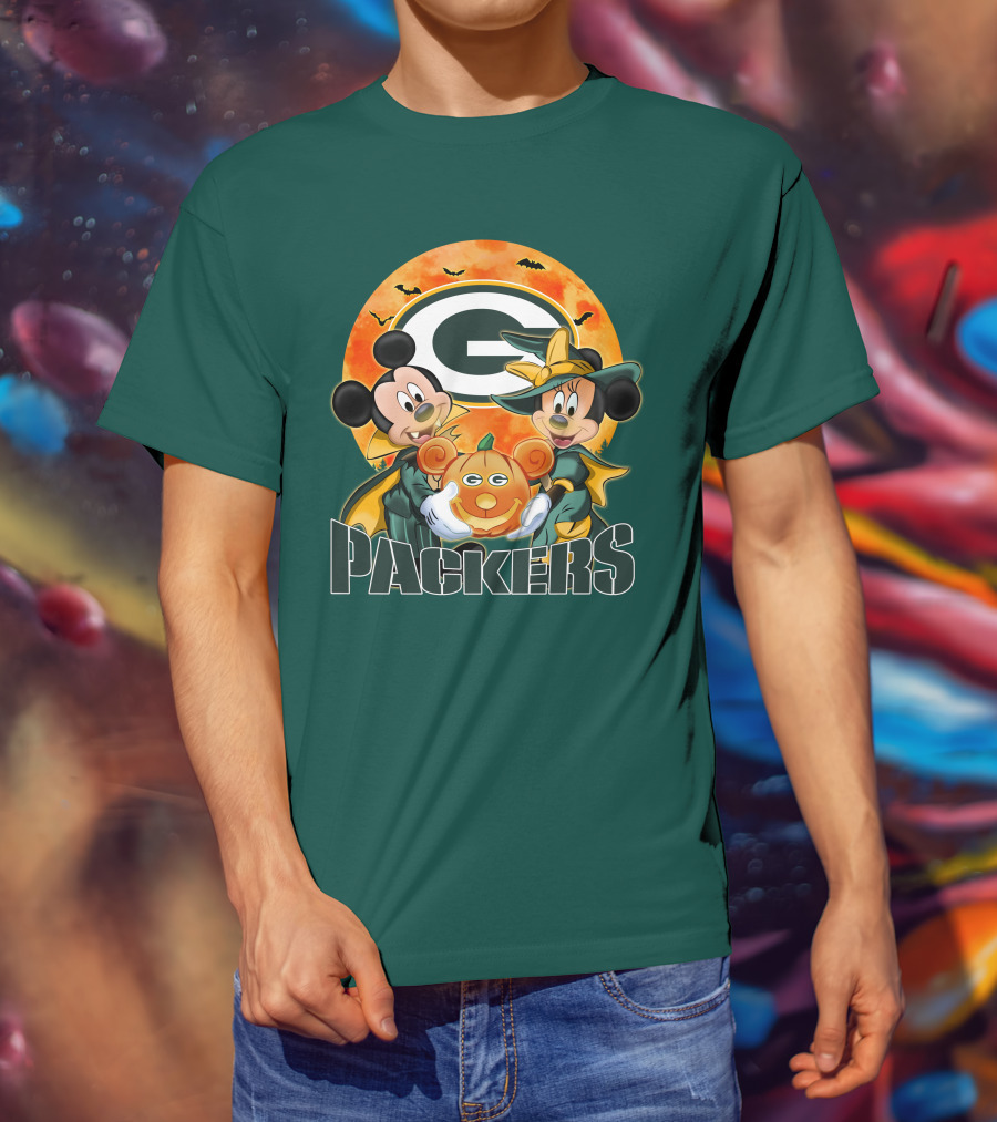 Green Bay Packers Mickey And Minnie Halloween Pumpkin T-Shirt