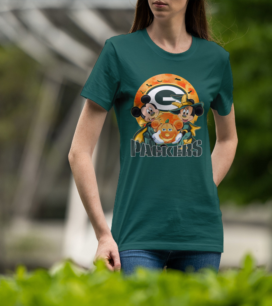 Green Bay Packers Mickey And Minnie Halloween Pumpkin T-Shirt