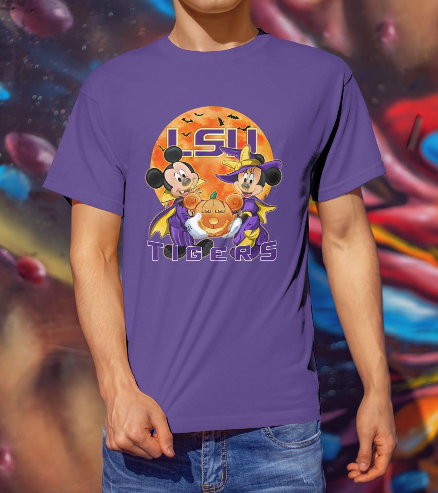 LSU Tigers Mickey Mouse And Minnie Mouse Halloween Pumpkin T-Shirt
