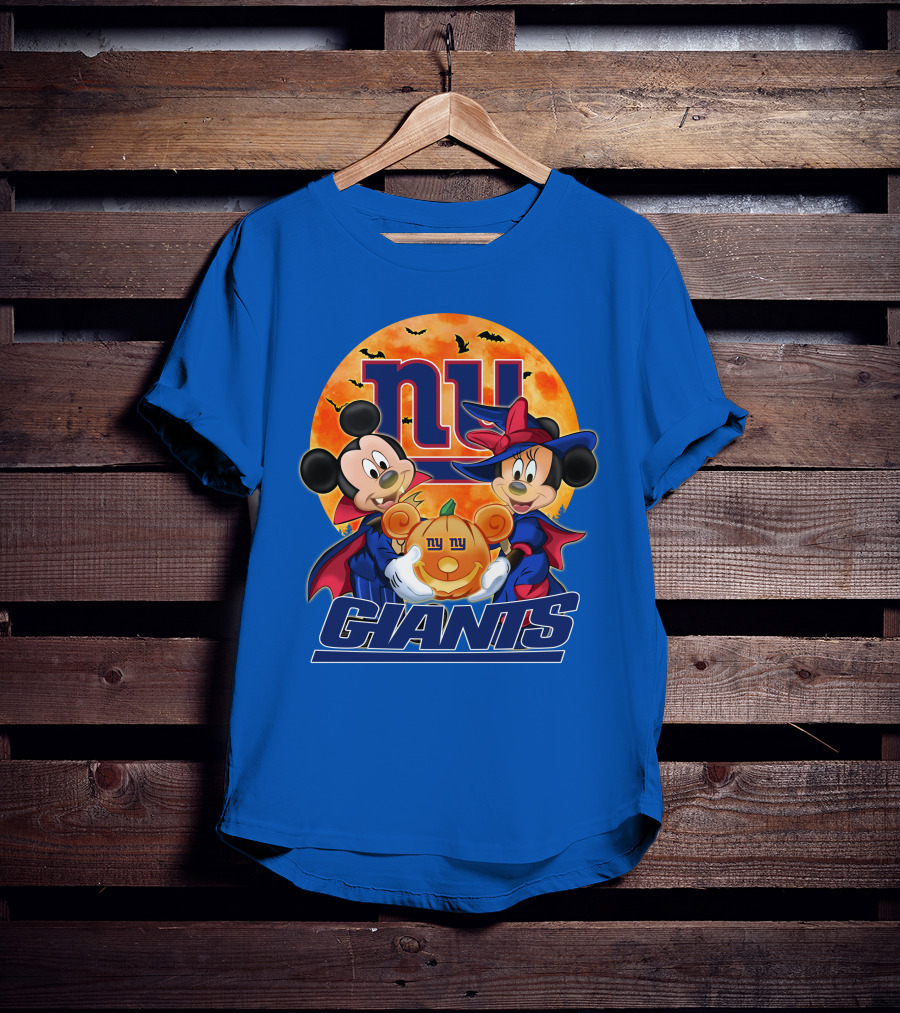 New York Giants Mickey Mouse Minnie Mouse Halloween Pumpkin T-Shirt