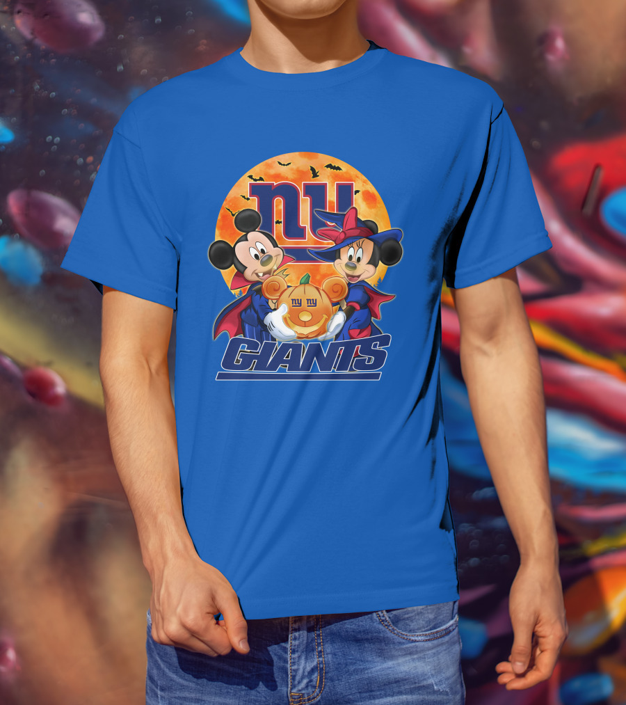 New York Giants Mickey Mouse Minnie Mouse Halloween Pumpkin T-Shirt