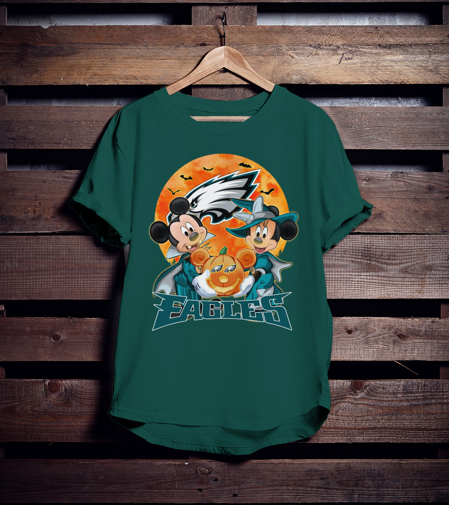 Philadelphia Eagles Mickey And Minnie Halloween Pumpkin T-Shirt