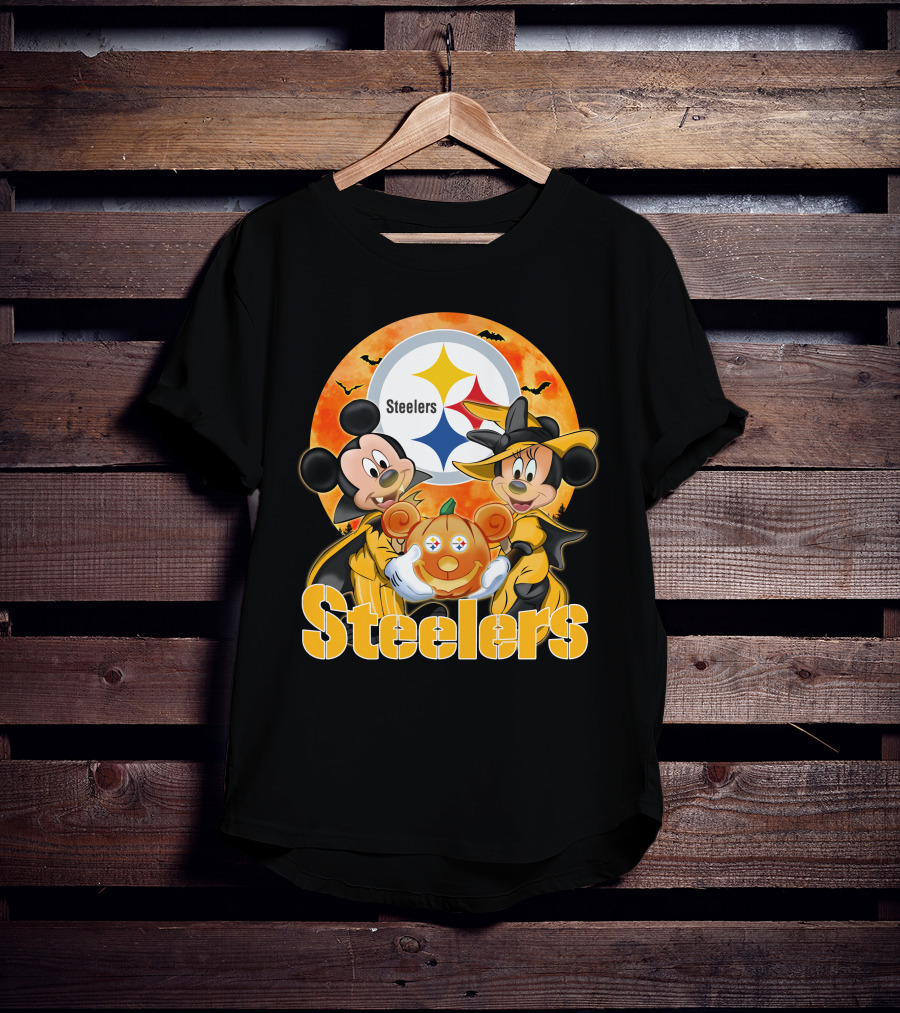 Steelers Mickey Mouse Minnie Mouse Halloween Pumpkin T-Shirt