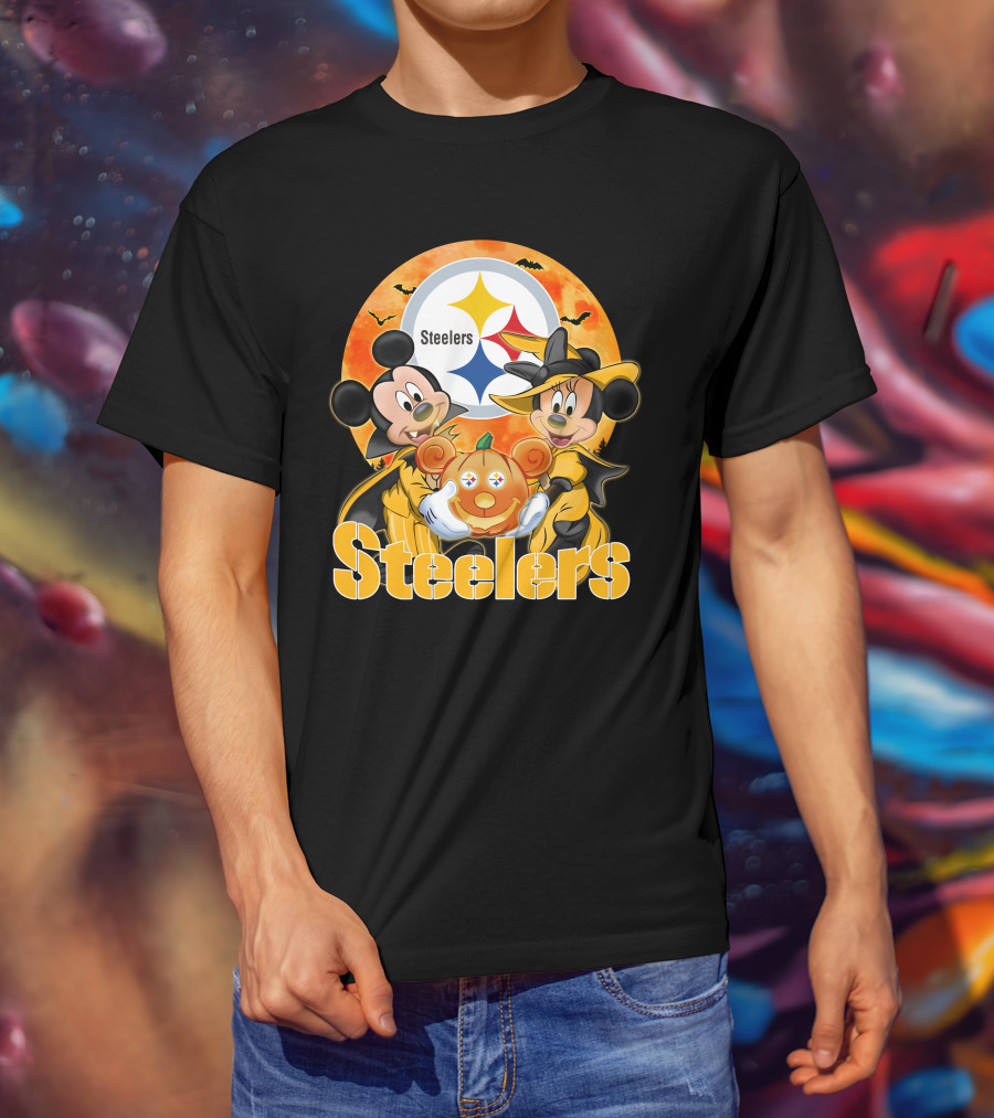 Steelers Mickey Mouse Minnie Mouse Halloween Pumpkin T-Shirt