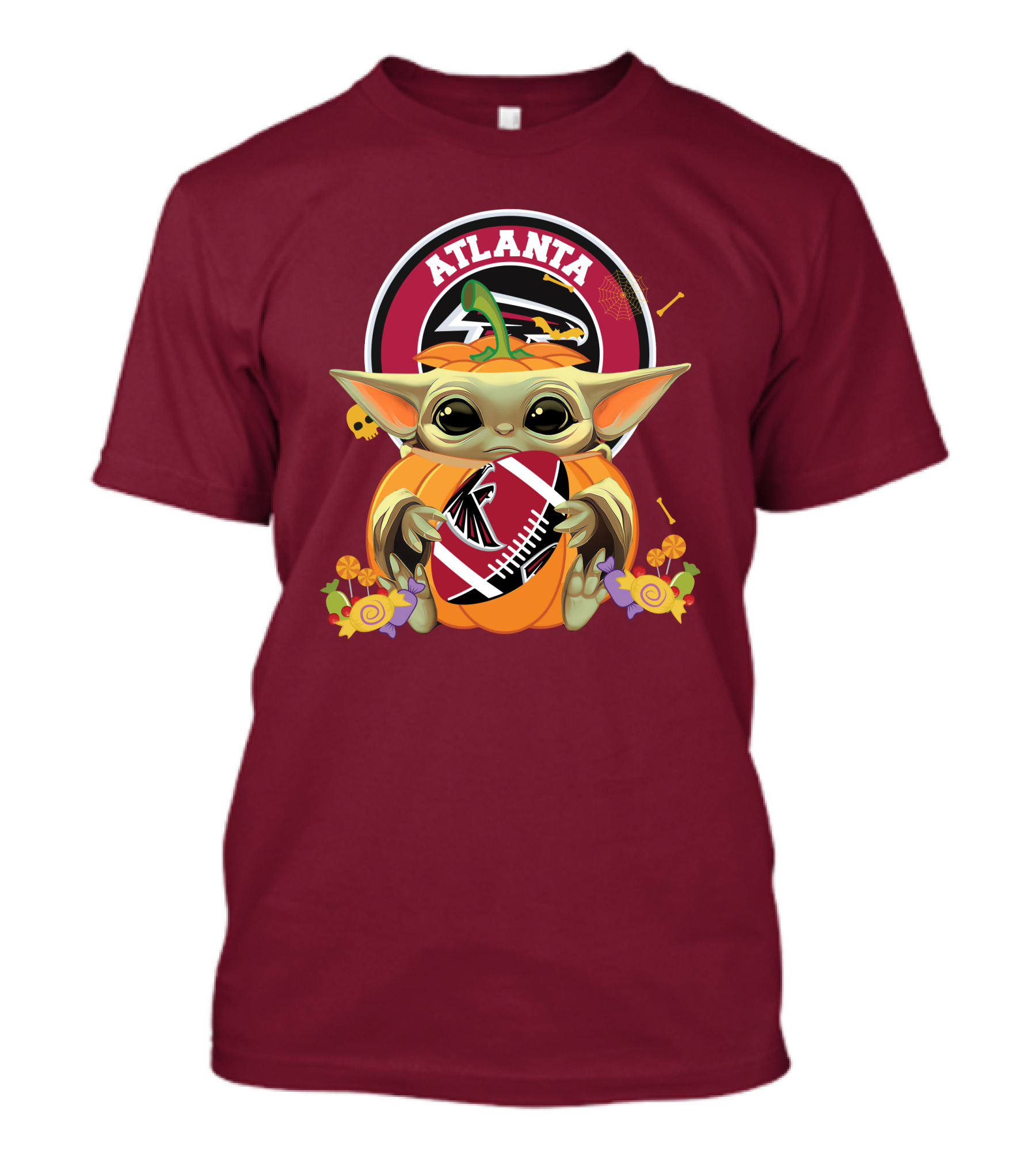 Halloween Pumpkin Baby Yoda Hug Atlanta Falcons Football T-Shirt