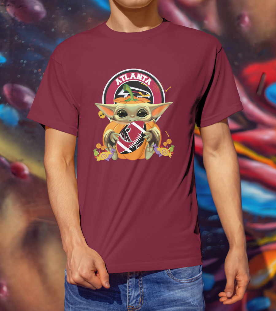 Halloween Pumpkin Baby Yoda Hug Atlanta Falcons Football T-Shirt
