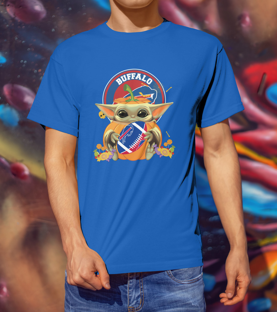 Halloween Pumpkin Baby Yoda Buffalo Bills Football Team Spirit T-Shirt