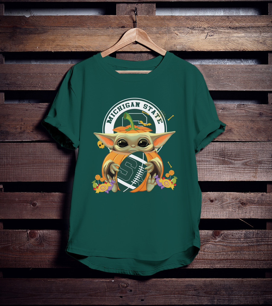 Halloween Pumpkin Baby Yoda Michigan State Spartans T-Shirt