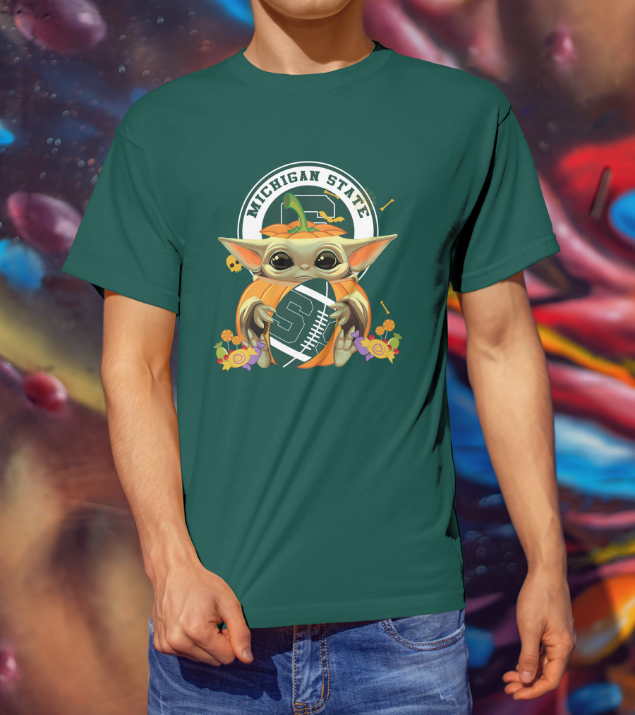 Halloween Pumpkin Baby Yoda Michigan State Spartans T-Shirt