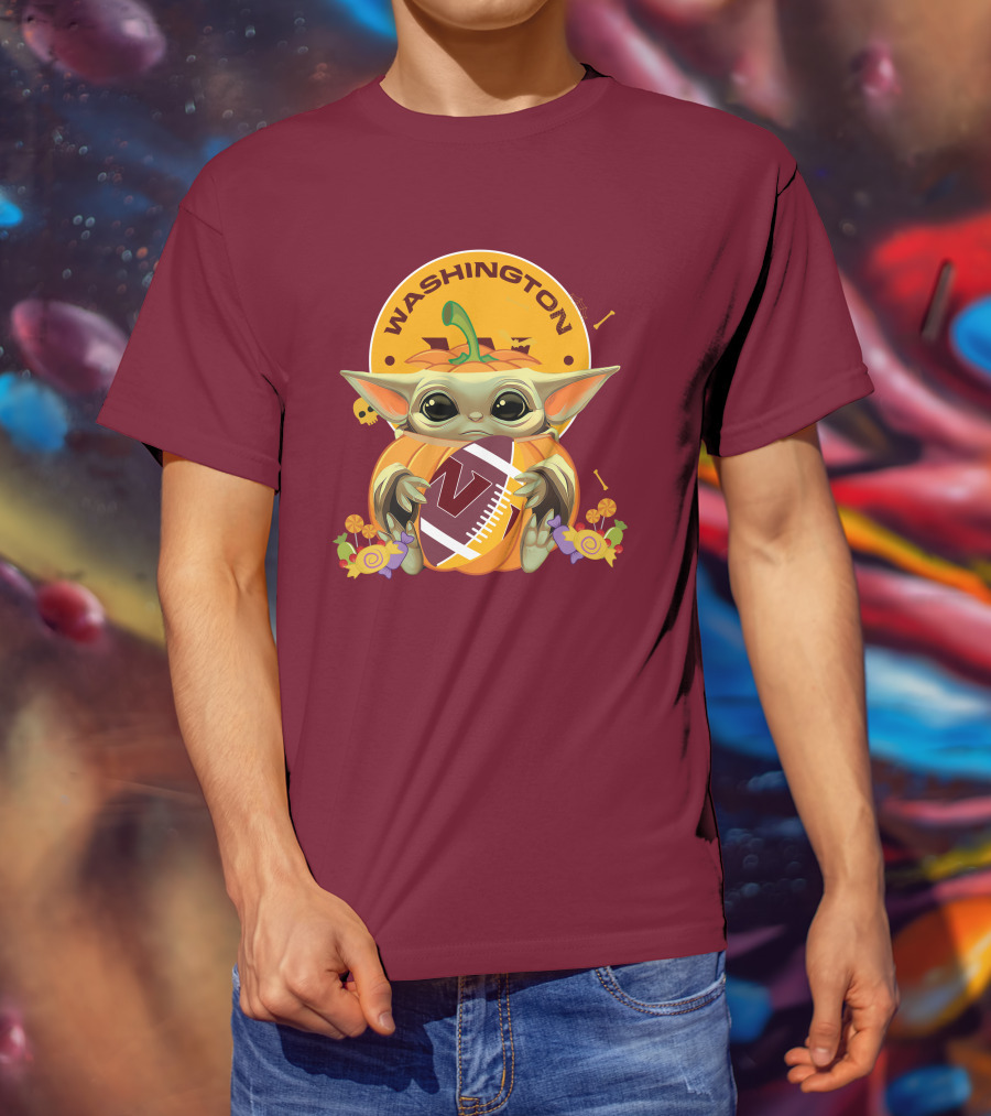Halloween Baby Yoda Pumpkin Hugging Washington Football Team T-Shirt
