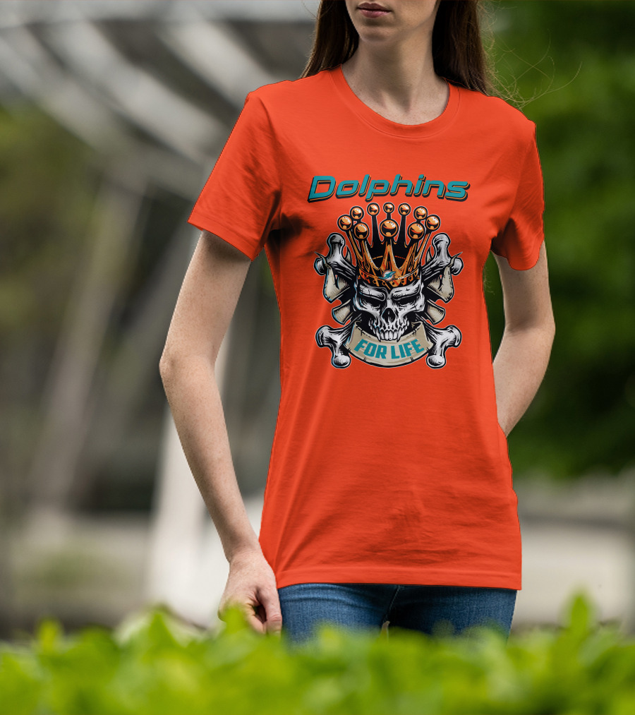 Dolphins Skull King Crown For Life T-Shirt
